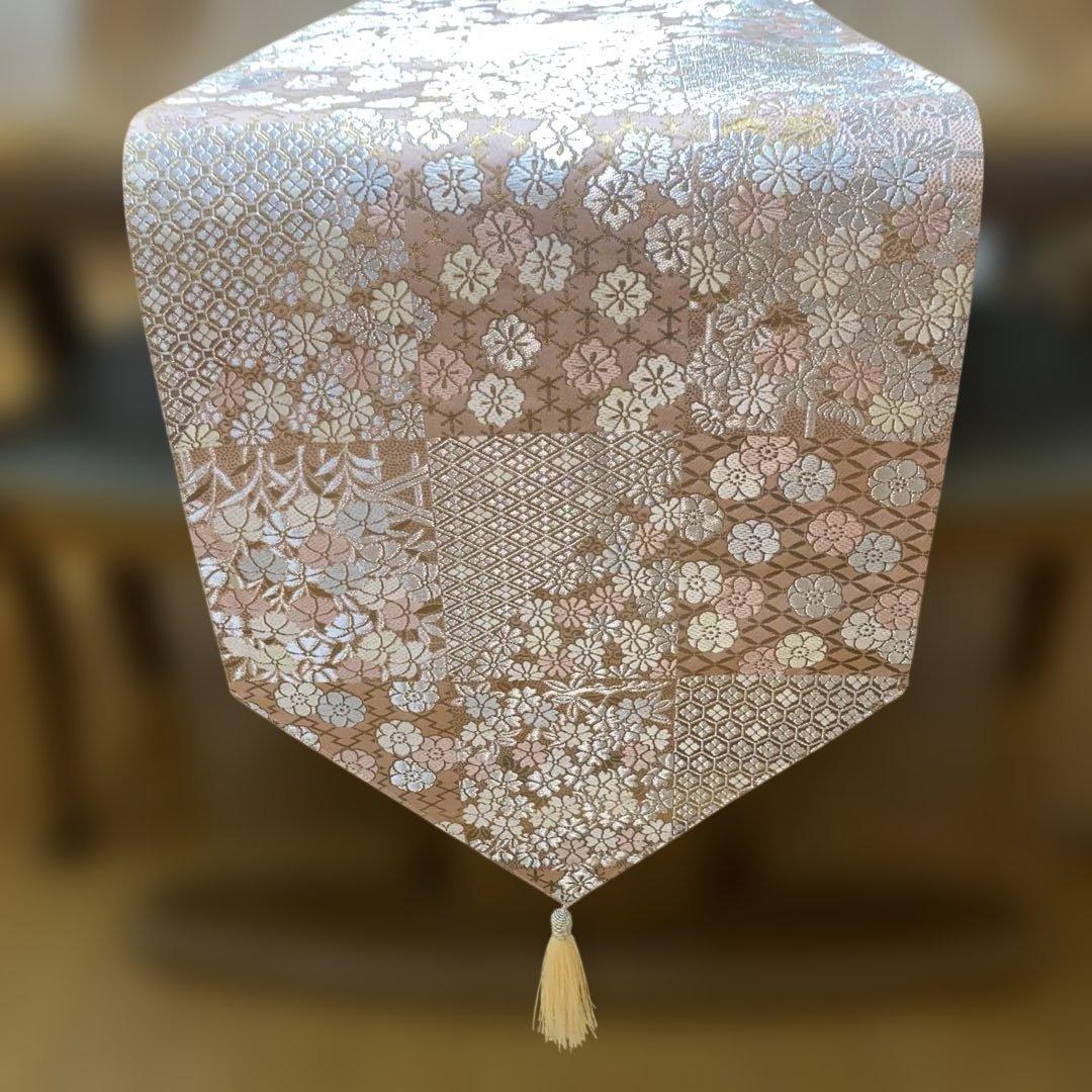table runner 「松風」　帯リメイク　正絹 西陣織　長尺