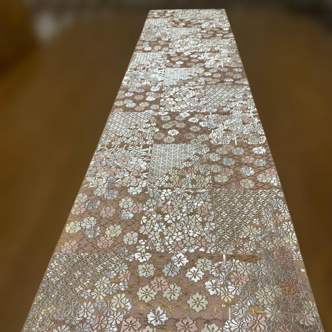 table runner 「松風」　帯リメイク　正絹 西陣織　長尺