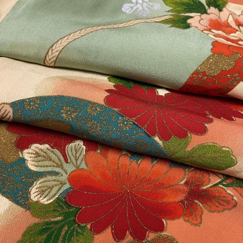 510ag71◎七五三 七歳 女児 アンティーク着物&袋帯&長襦袢 総柄 白◎