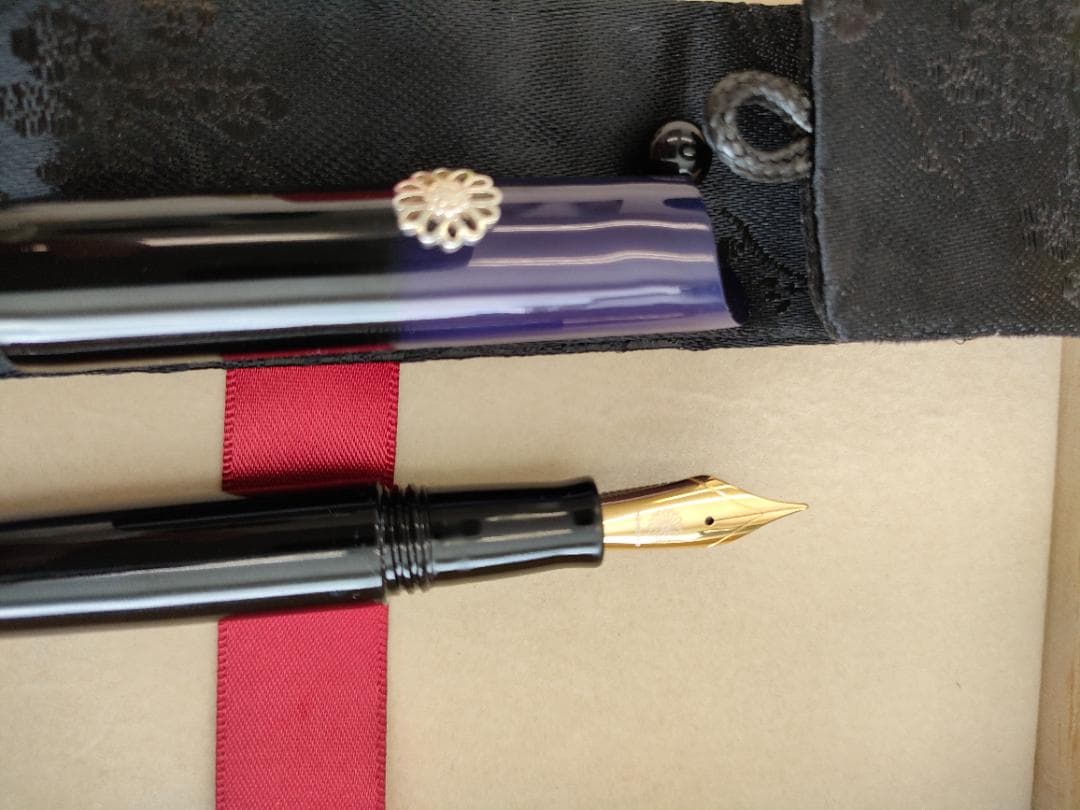 ワンチャー「能登万年筆 誠漆・碧紫」輪島 暈し塗 ゴールド 細字