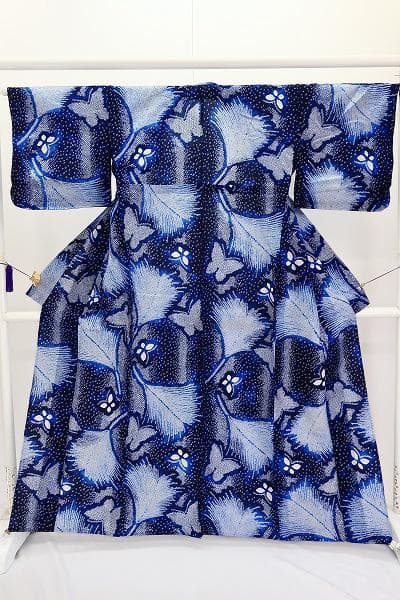 ★専用★未使用品 浴衣 有松絞り バチ衿 紺 アゲハ蝶 身丈161.5cm