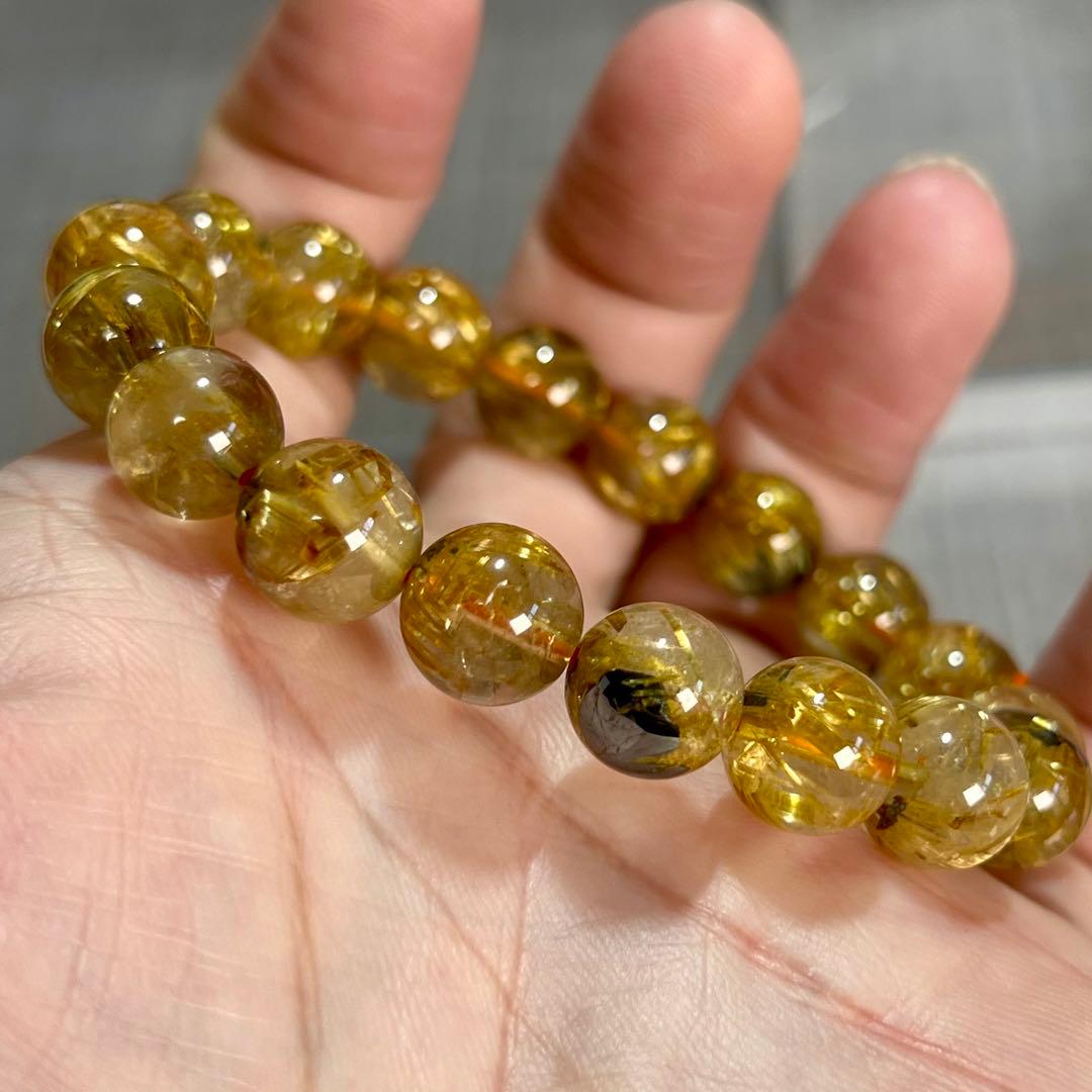 金運強　太陽放射ルチルブレスレット　ヘマタイト　ルチルクォーツ　3-5