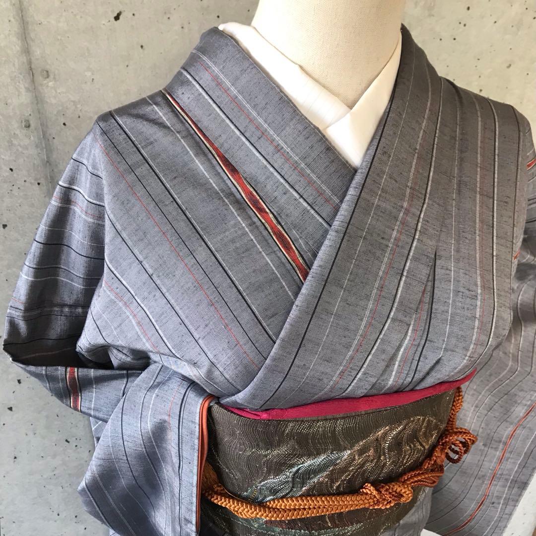 【ますいわ屋】正絹　縞柄の紬お着物　袷