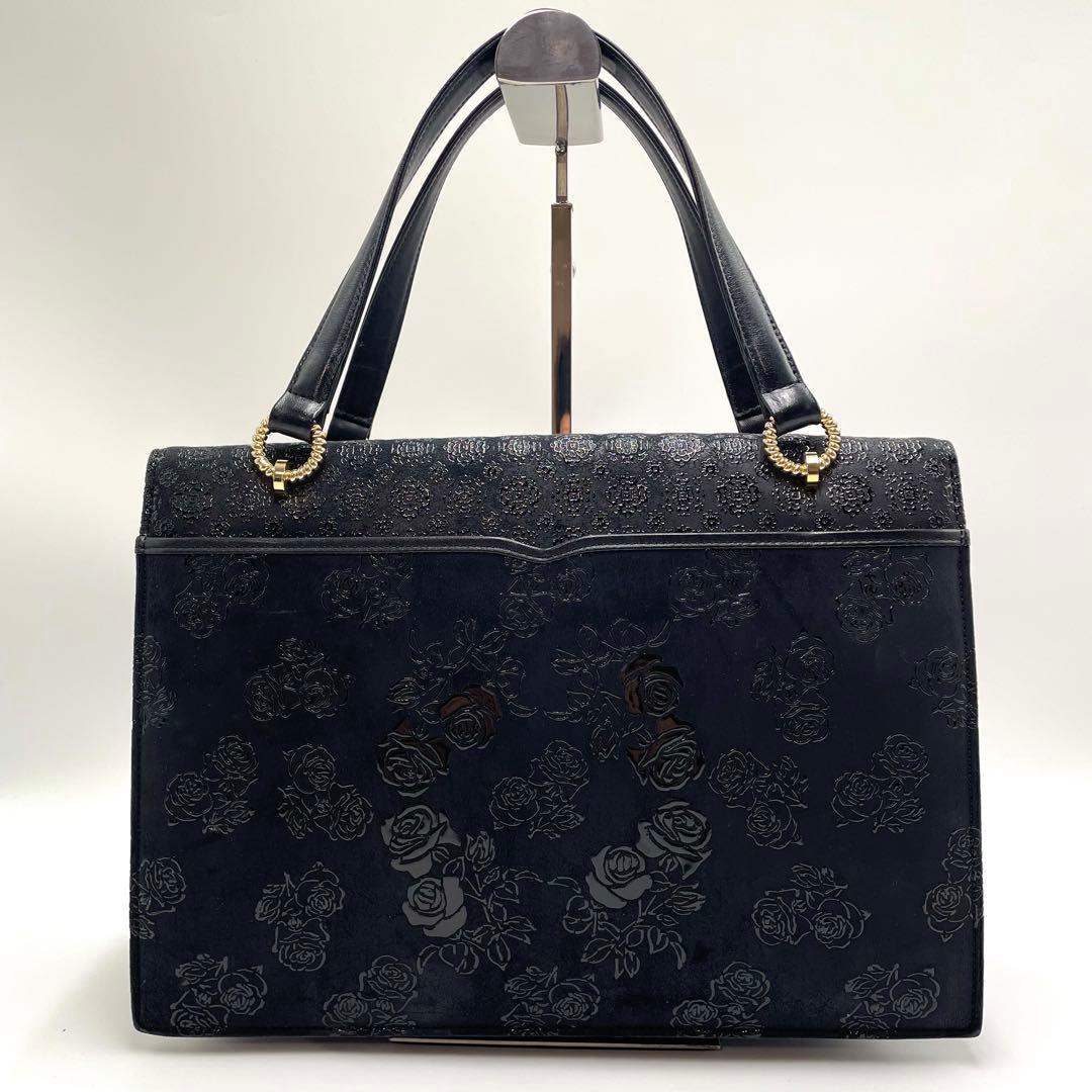 美品★印傳屋 フォーマル ハンドバッグ 薔薇 花柄 鹿革 漆塗り ゴールド金具