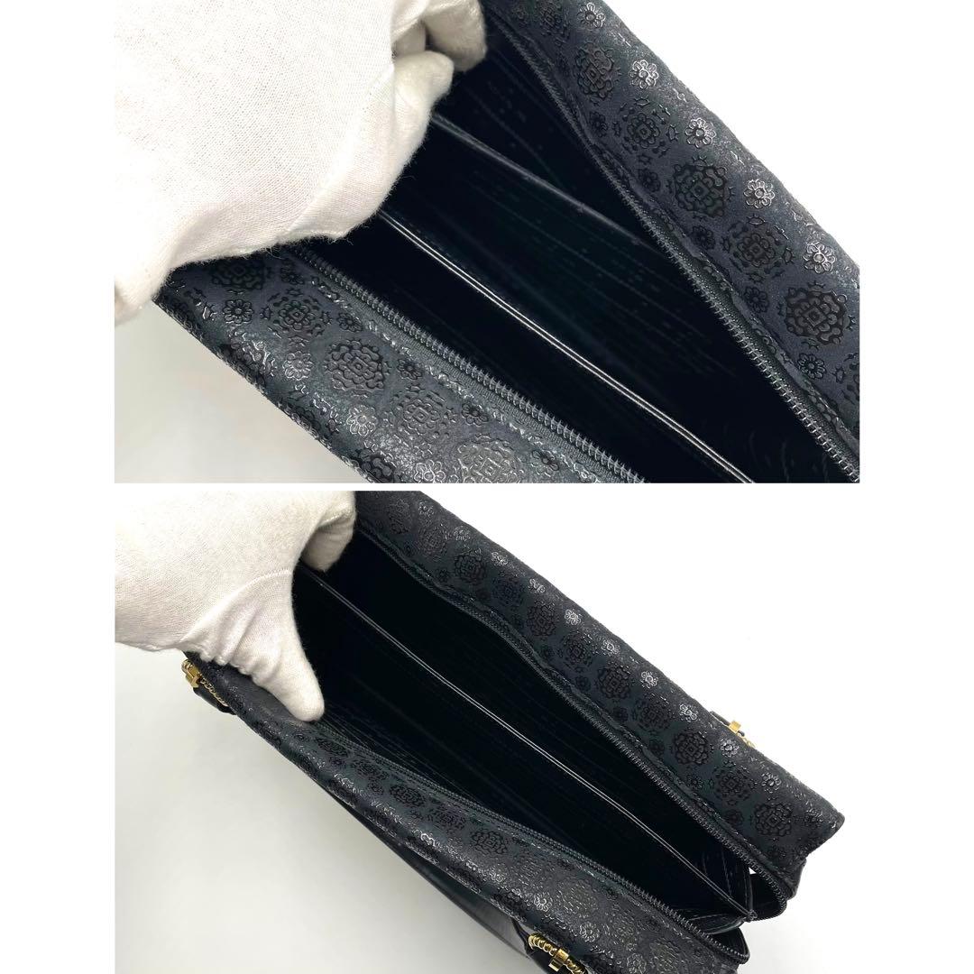 美品★印傳屋 フォーマル ハンドバッグ 薔薇 花柄 鹿革 漆塗り ゴールド金具