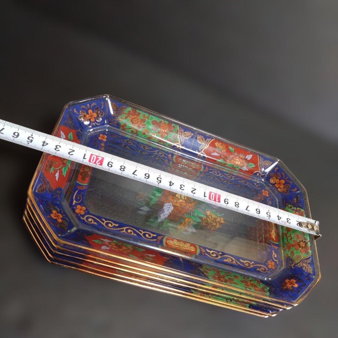 未使用 玻璃古伊萬里 ガラス長角皿5枚　お祝い