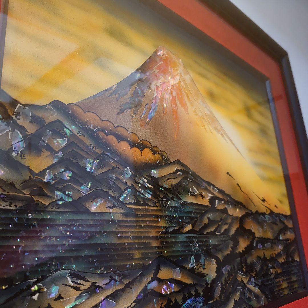 【美品】螺鈿細工　絵画　富士山　縁起物　浮世絵風　一点物