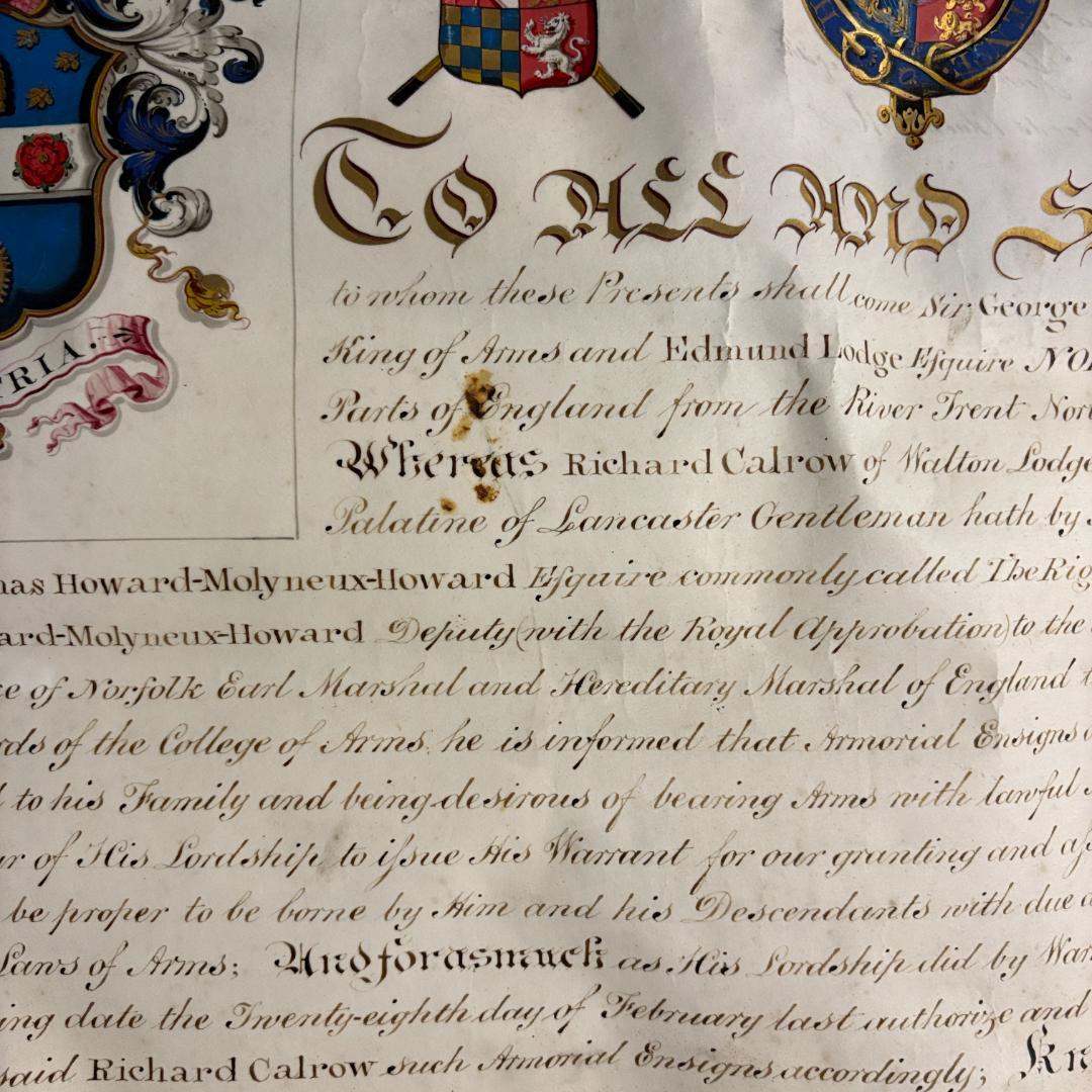 【希少】英国 紋章院（College of Arms）発行　 紋章認可書
