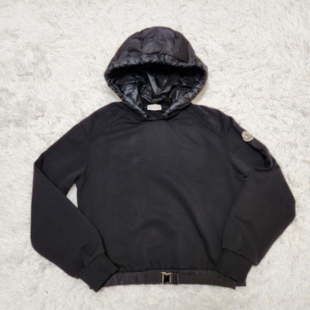 【良品】MONCLER ワッペンロゴ ベルト ナイロン切り替え フード 黒 XS