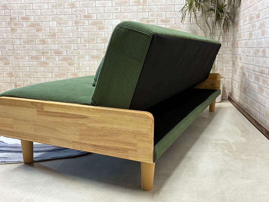 ソファーベッド　ソファ　コーデュロイ　カーキ　北欧風　新品