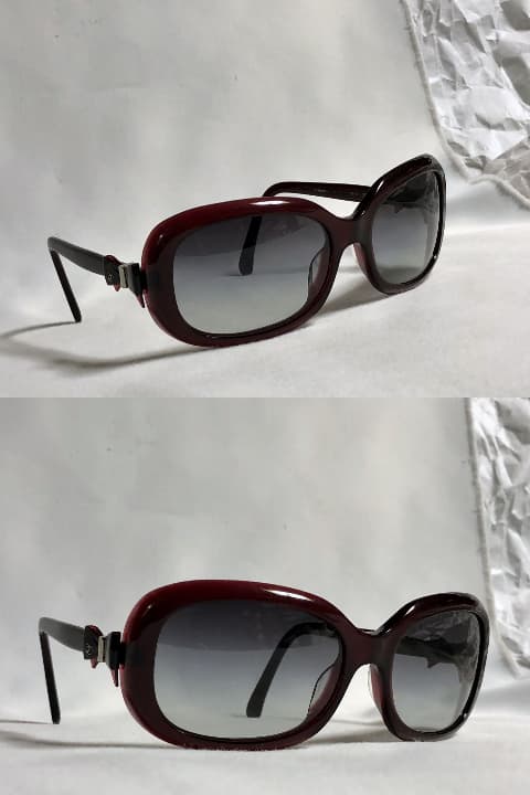 正規美 シャネル CHANEL リボン×ココマーク装飾サングラス 赤系×黒 眼鏡