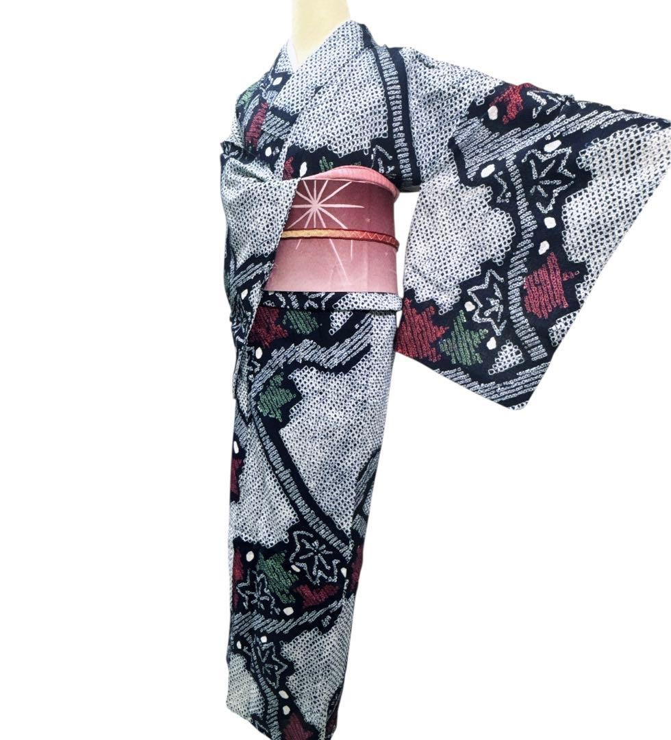 A72有松鳴海絞り 高級浴衣 花 綿　美品