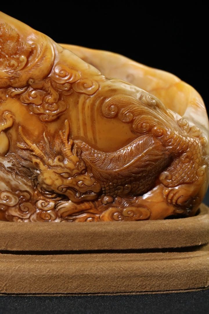 旧蔵　時代物　逸品　文房具筆洗　田黄石　山中龍 螭龍　清国時代彫刻　骨董品レア