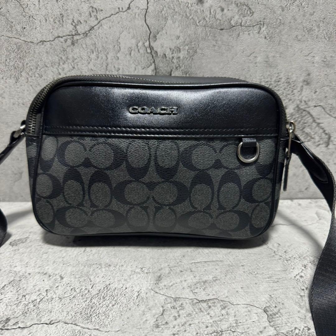 未使用級✨️コーチ カメラバッグ ショルダー 二層 PVCレザー シグネチャー 黒