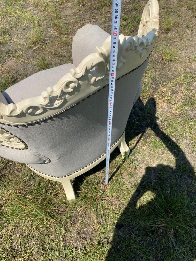 姫系　グレー　ホワイト　ロココ調　アンティーク調　猫足　1人掛けソファ