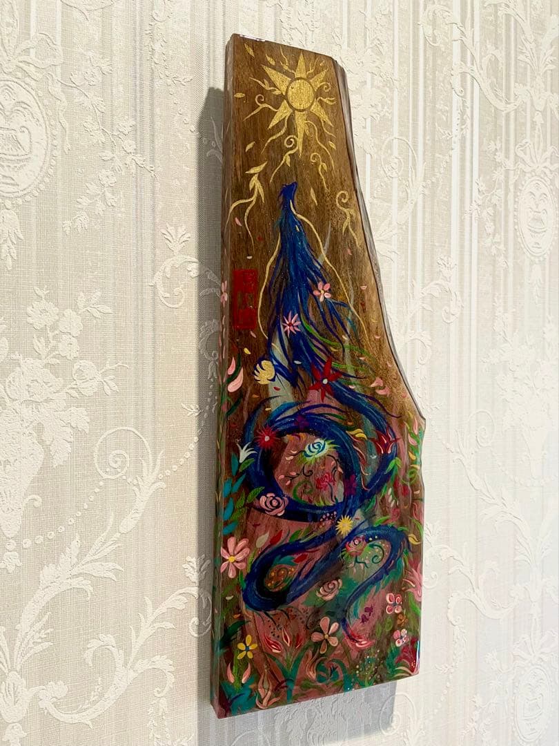 開運絵画 煌びやかな花龍 一点物 アクリル画 龍神 置き物 龍ノツカイ