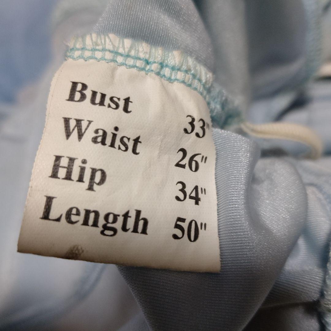 社交ダンスドレス 水色ラメ入りホースヘアーフリル付き