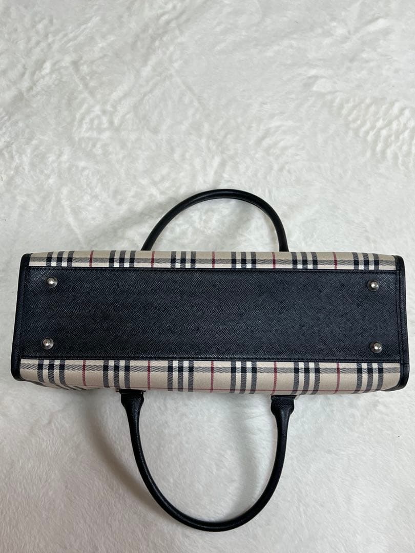 美品　バーバリー　BURBERRY　ハンドバッグ　スクエア　ノバチェック　ベルト