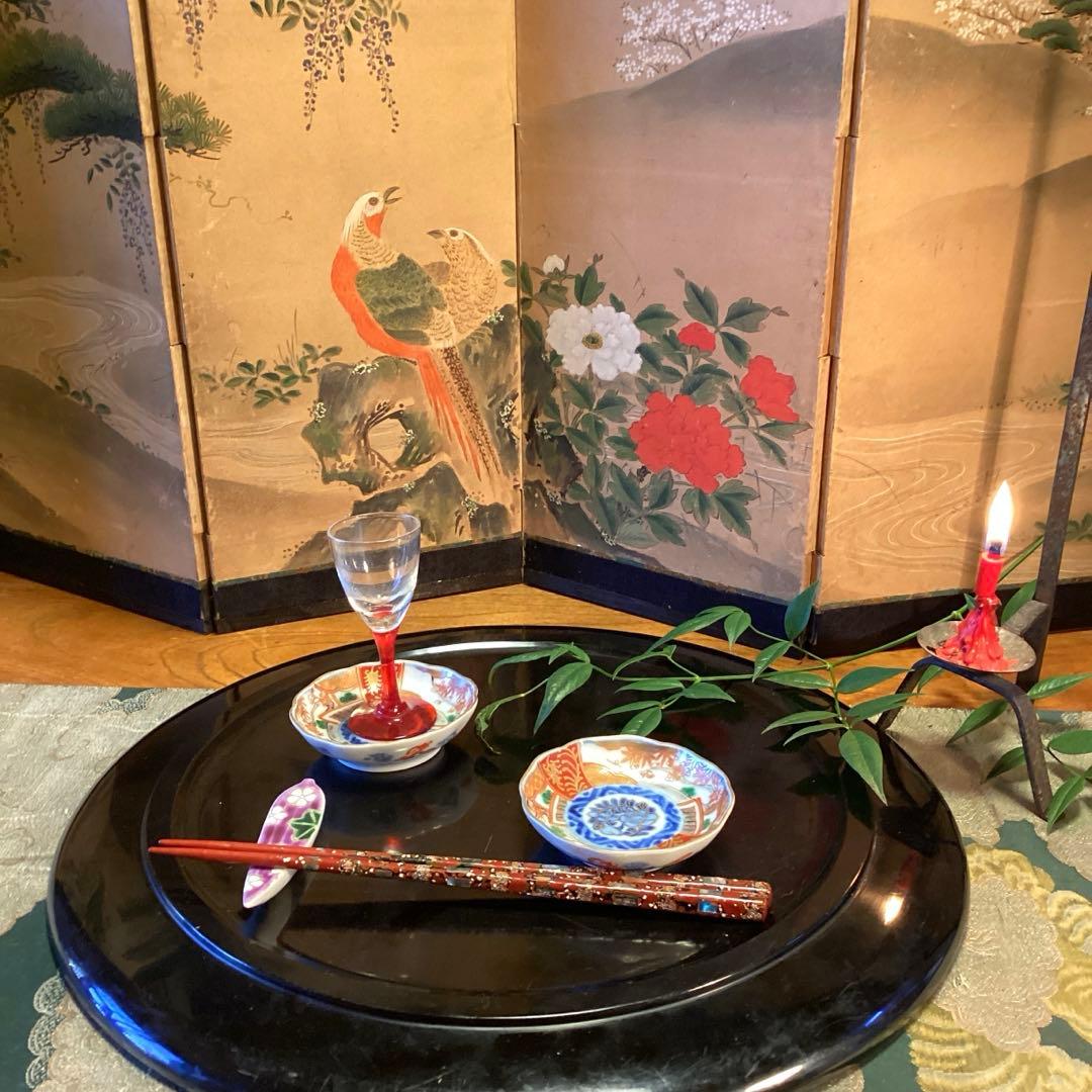 A1033 古伊万里　金襴手　梅に松　宝尽紋様　　豆皿　ちびちび　5枚