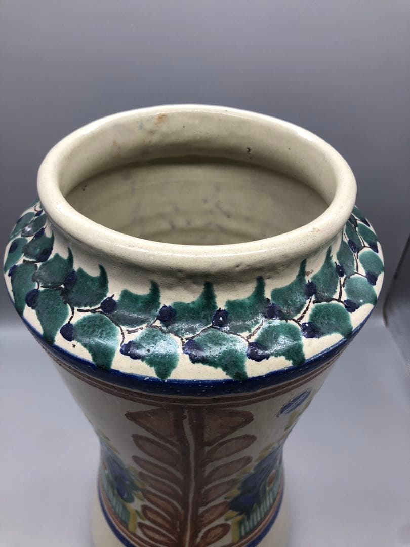 メキシコグアナファト焼ボタニカル柄ビンテージ花瓶陶器三越デパート直輸入伝統工芸品