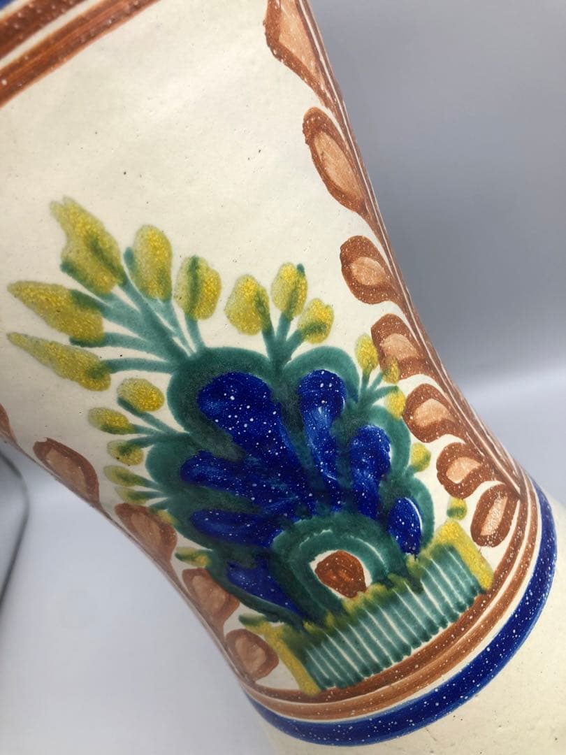 メキシコグアナファト焼ボタニカル柄ビンテージ花瓶陶器三越デパート直輸入伝統工芸品