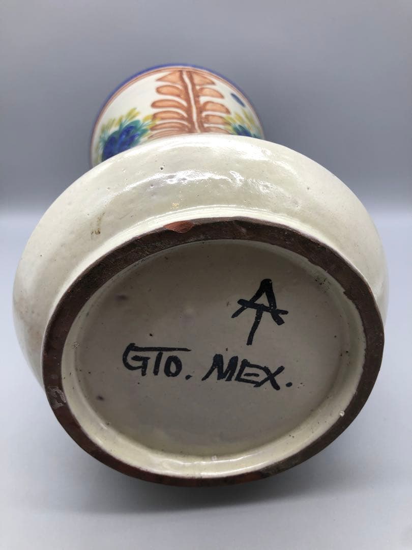 メキシコグアナファト焼ボタニカル柄ビンテージ花瓶陶器三越デパート直輸入伝統工芸品