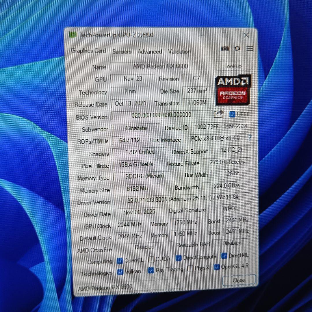 GIGABYTE Radeon RX6600 8GB 【箱付き】
