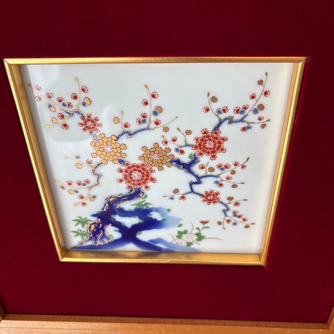 ⚫︎深川製磁　金彩　梅　陶板　　　　　　　 　　　　　　　　　　　　　　　和ラ下