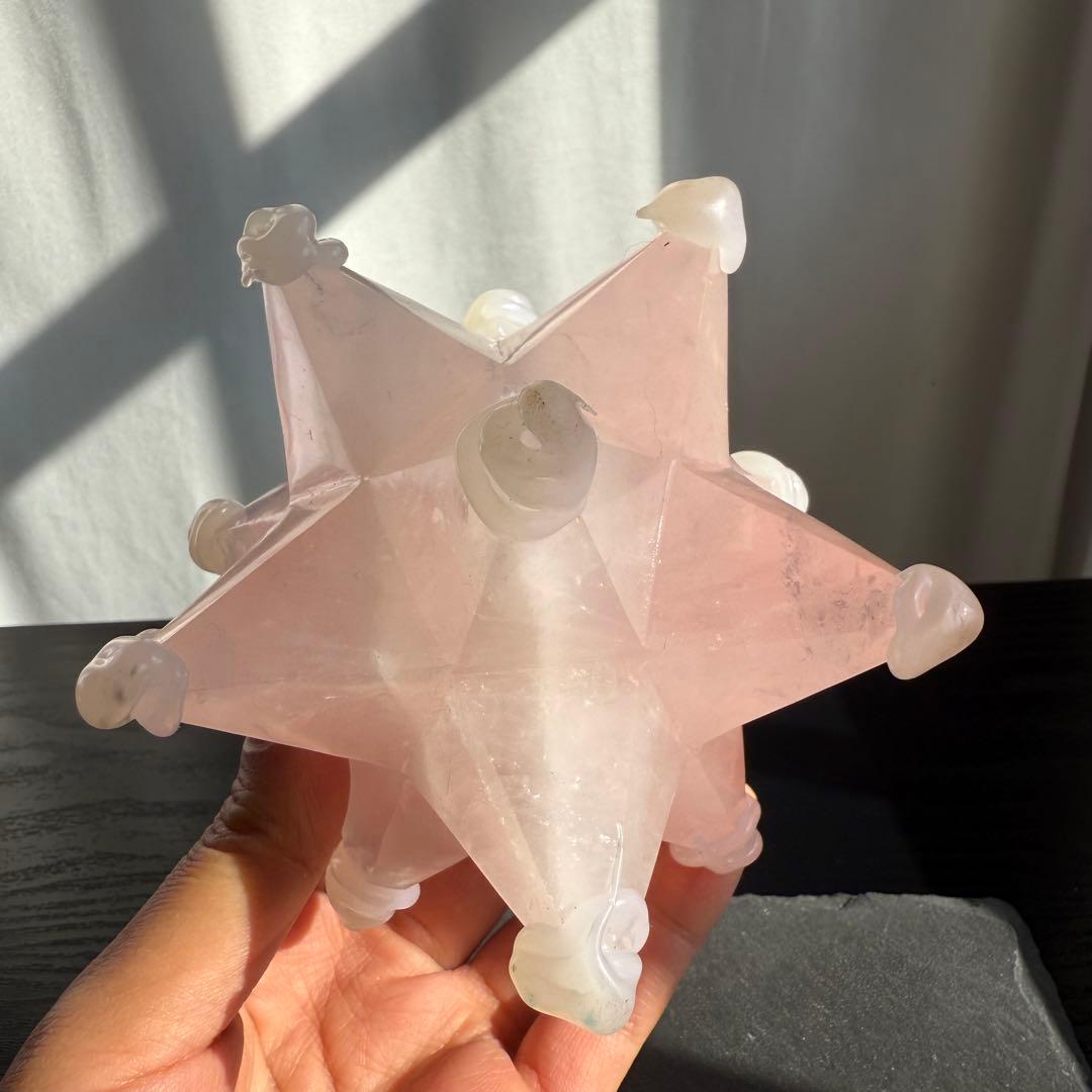 天然石ローズクォーツのアステロイド　マカバスター　置物NO.111814