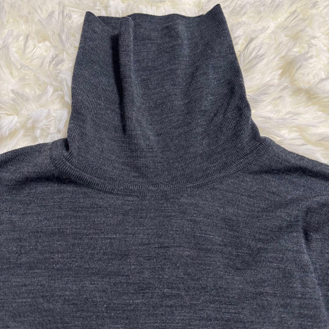 【美品】ジョンスメドレー タートルネック ニット S チャコール メリノウール