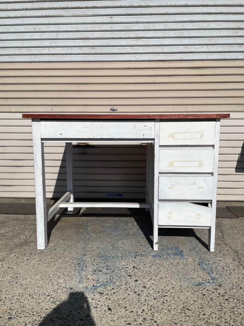 ジャパンヴィンテージ 古い勉強机 作業台 木製 シャビーペイント アトリエ