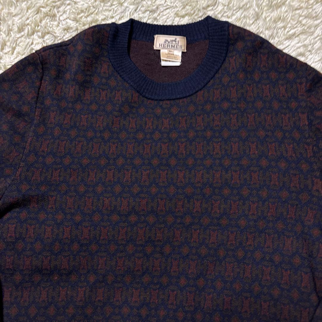 希少XL HERMES エルメス ヴィンテージ ニット セーター H柄 総柄