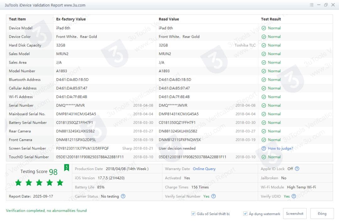 iPad 第6世代 9.7inch Wi-fi 32GB BT85%