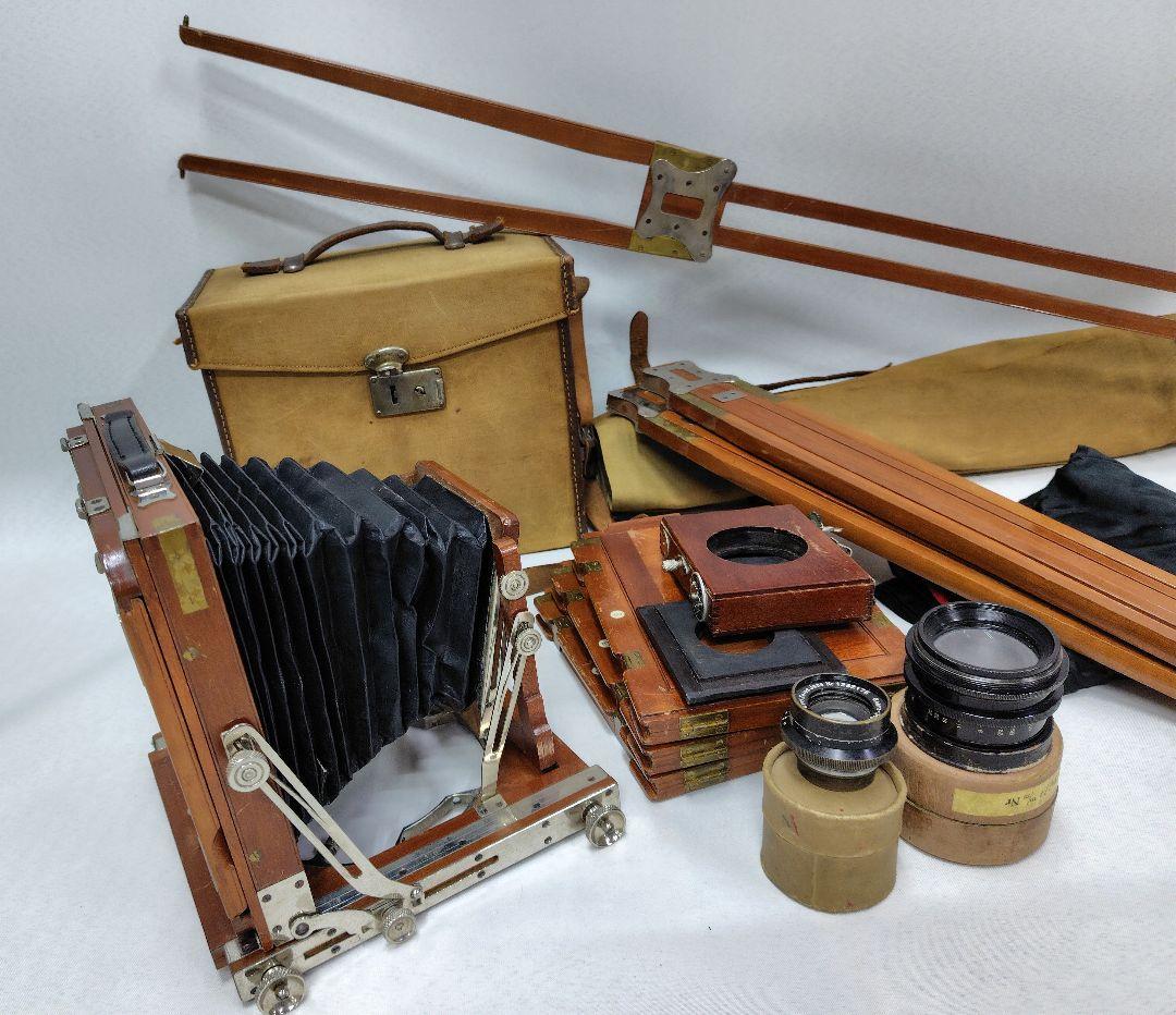 木製蛇腹カメラ　レンズ・三脚付き　アンティーク