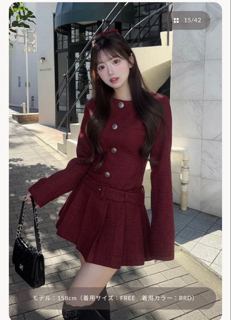 本日のみのお値下げ価格 darichボックスプリーツツイードミニワンピース