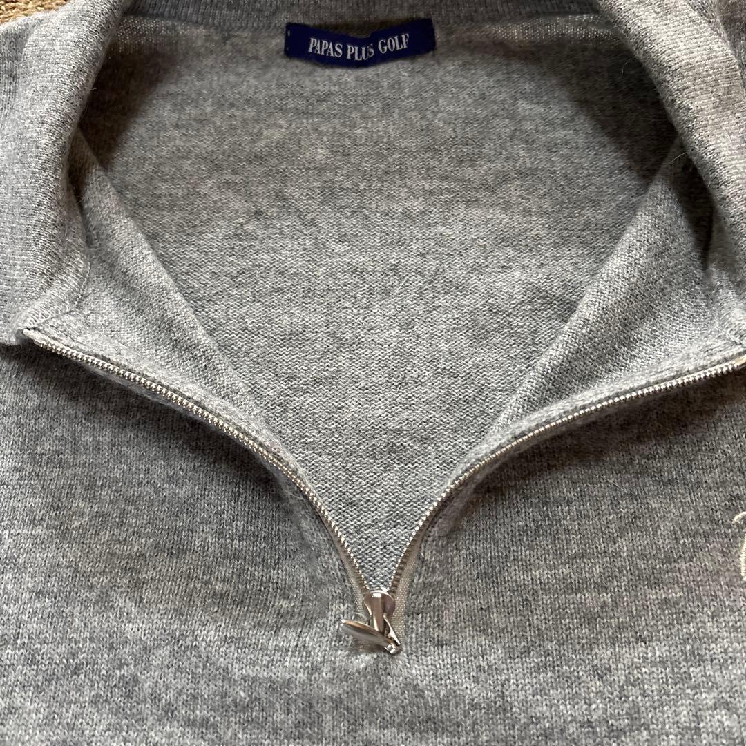 PAPAS PLUS GOLF グレー ニットポロシャツ