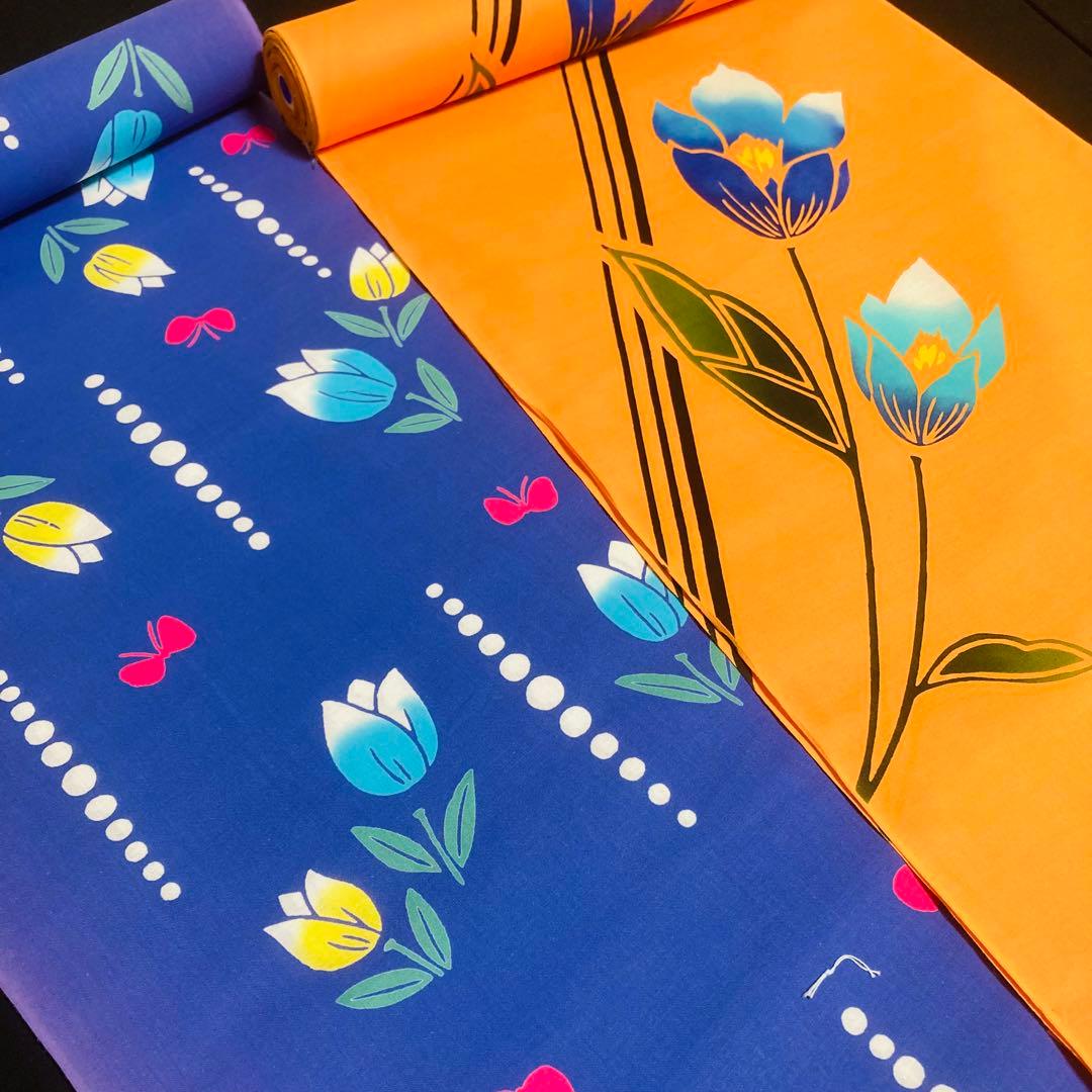 着物と帯オレンジ y219◾️未使用美品割と綺麗な木綿浴衣反物24点まとめて◾️