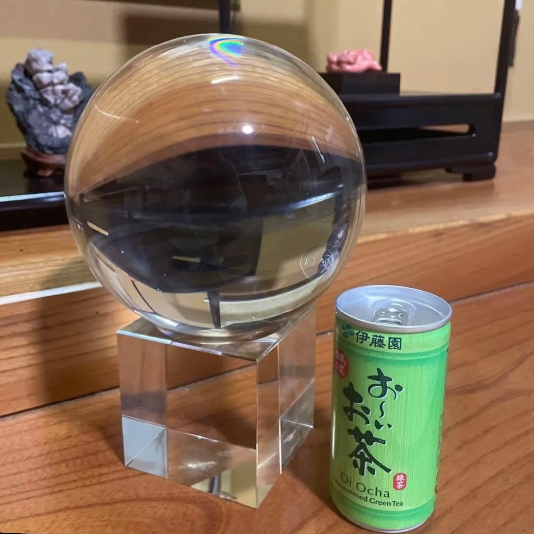 水晶玉 クリスタル 丸玉 直径(約)15cm 【台座付】風水グッズ 人工溶錬水晶
