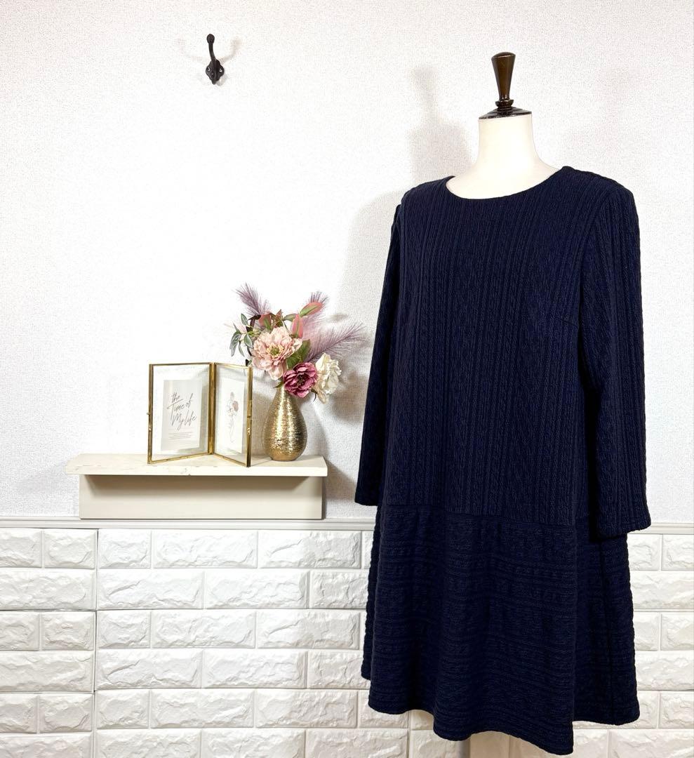 Rose Tiara★　ワンピース　大きいサイズ46　ケーブルニット　ネイビー