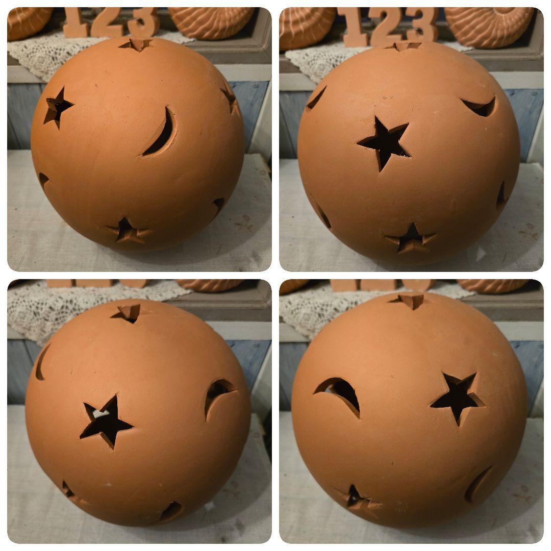 強い存在感巨大テラコッタボール♡星と月型の穴飾りボール♡ ガーデンオーナメント