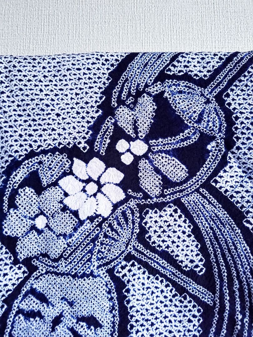 有松絞り浴衣うちわ柄とんぼ柄花柄流水紺色白藍色ゆかた蜻蛉柄総絞りホワイトネイビー