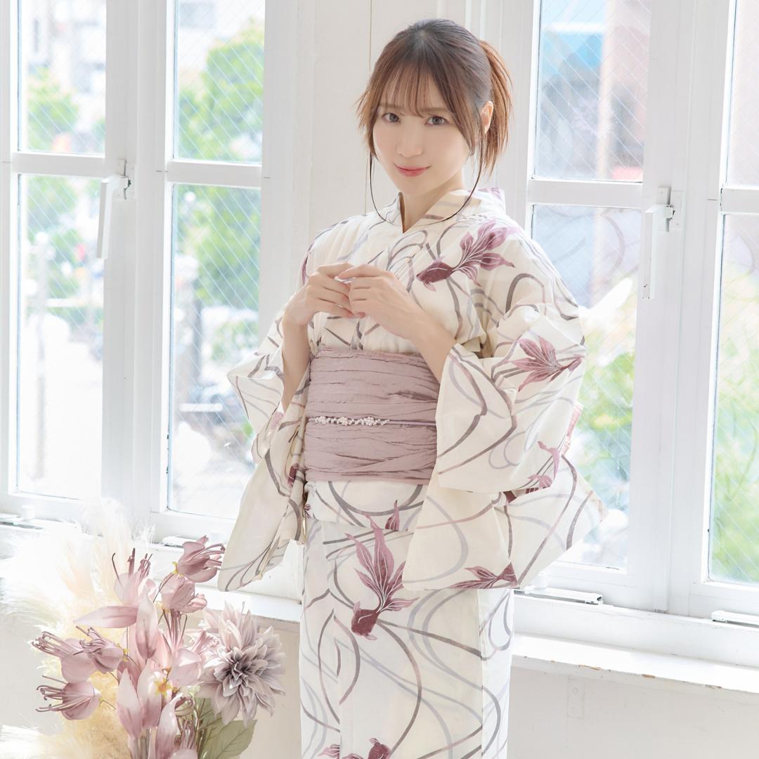 二部式浴衣 セパレート浴衣 3点set 水彩金魚美人 チャコール Y4-36-2