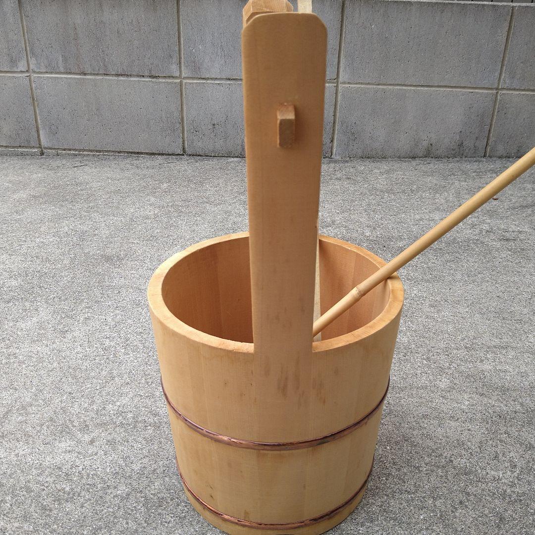 木製水屋道具　手桶　竹製ひしゃく　墓参り用桶　手桶セット　木製手桶　お墓参り