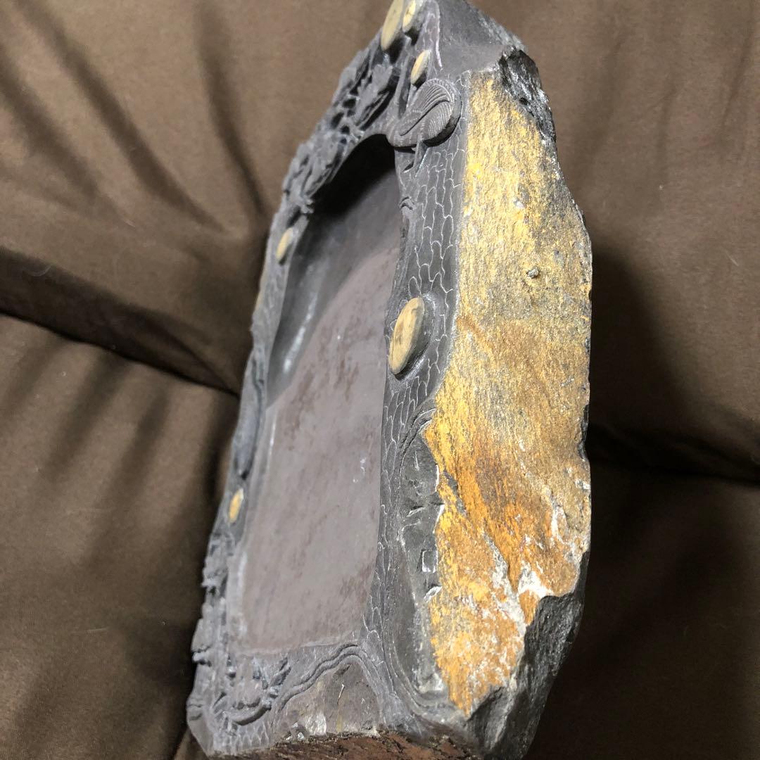 端渓名硯　中国硯　石目高級硯石　石筋模様　石眼多数　中国古美術　骨董　松刻鶴刻