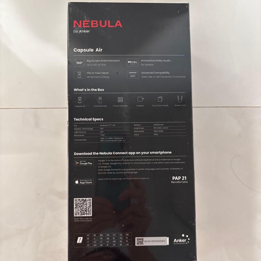 【新品未使用、未開封品】Anker Nebula Capsule Airホワイト