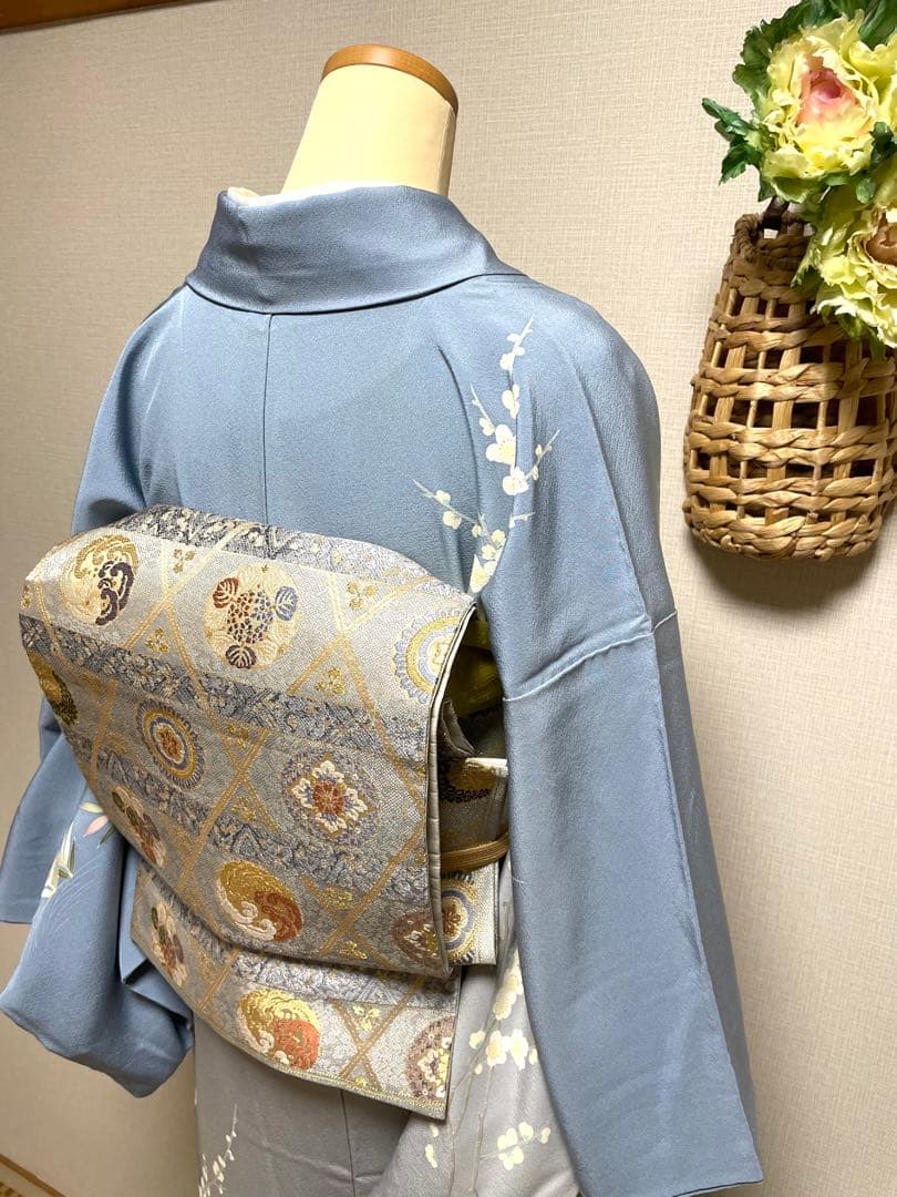 ♦️4点フルセット　（二重太鼓の作り帯＋友禅訪問着　フォーマル用帯揚げ&帯締め）