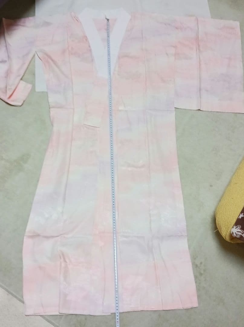 淡い水色 訪問着 正絹 ちりめん　花柄 上品 着物 身丈153cm　長襦袢付