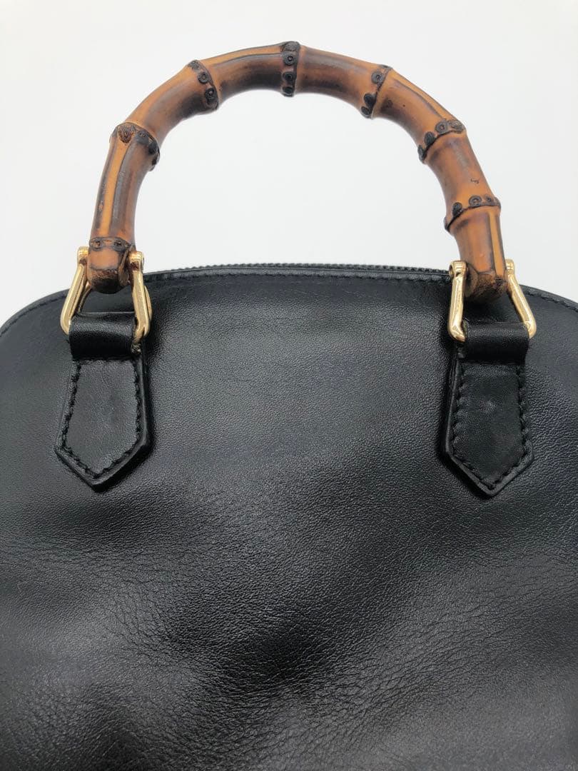 【訳あり】GUCCIグッチブラックハンドバッグ バンブーハンドル付き