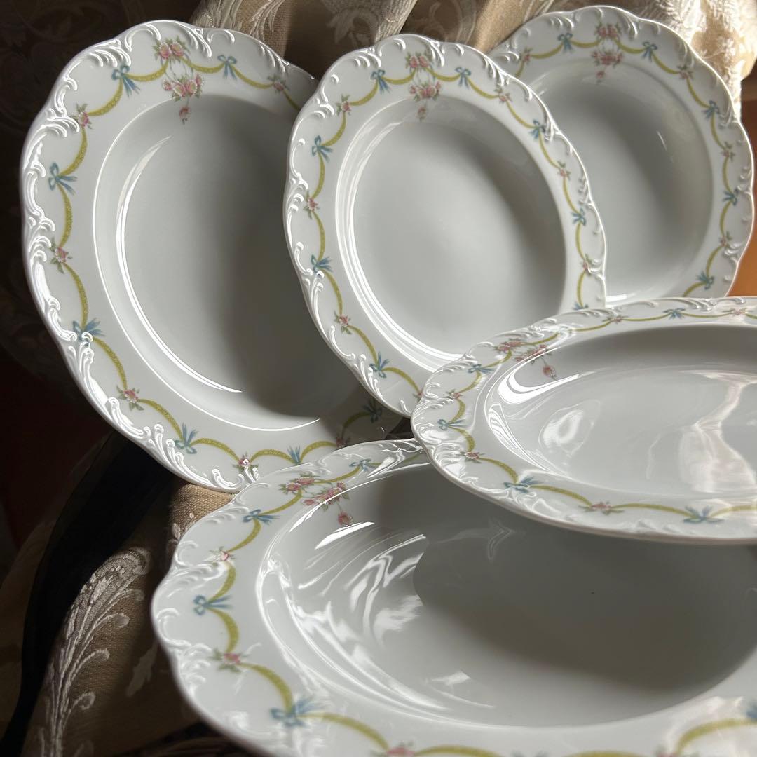 ドイツ製ROSENTHAL可憐なリボンガーランド ホイップレリーフディッシュ6枚