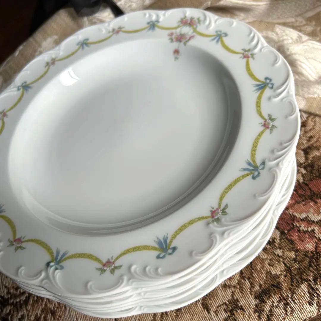 ドイツ製ROSENTHAL可憐なリボンガーランド ホイップレリーフディッシュ6枚